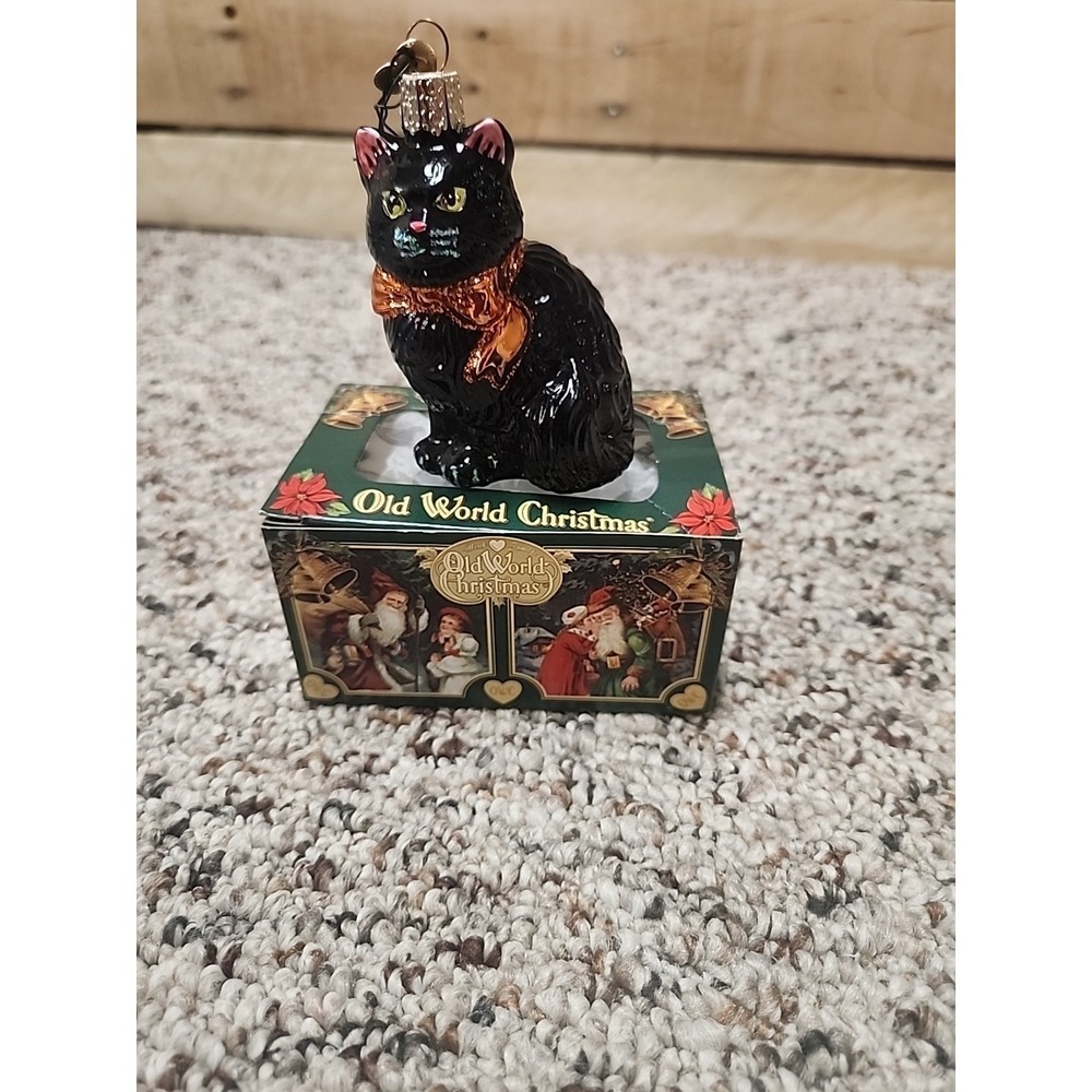 Old World Christmas Halloween Glass Ornament Halloween Kitty Cat  Box Included
